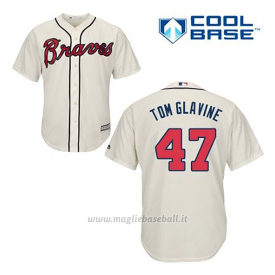 Maglia Baseball Uomo Atlanta Braves 47 Tom Glavine Crema Alterner Cool Base